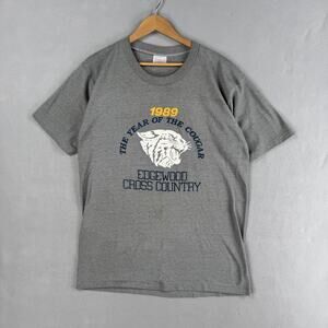 Vintage Edgewood Cross Country Shirt Mens 2XL Gray Cougar Tee Running 1989 80s